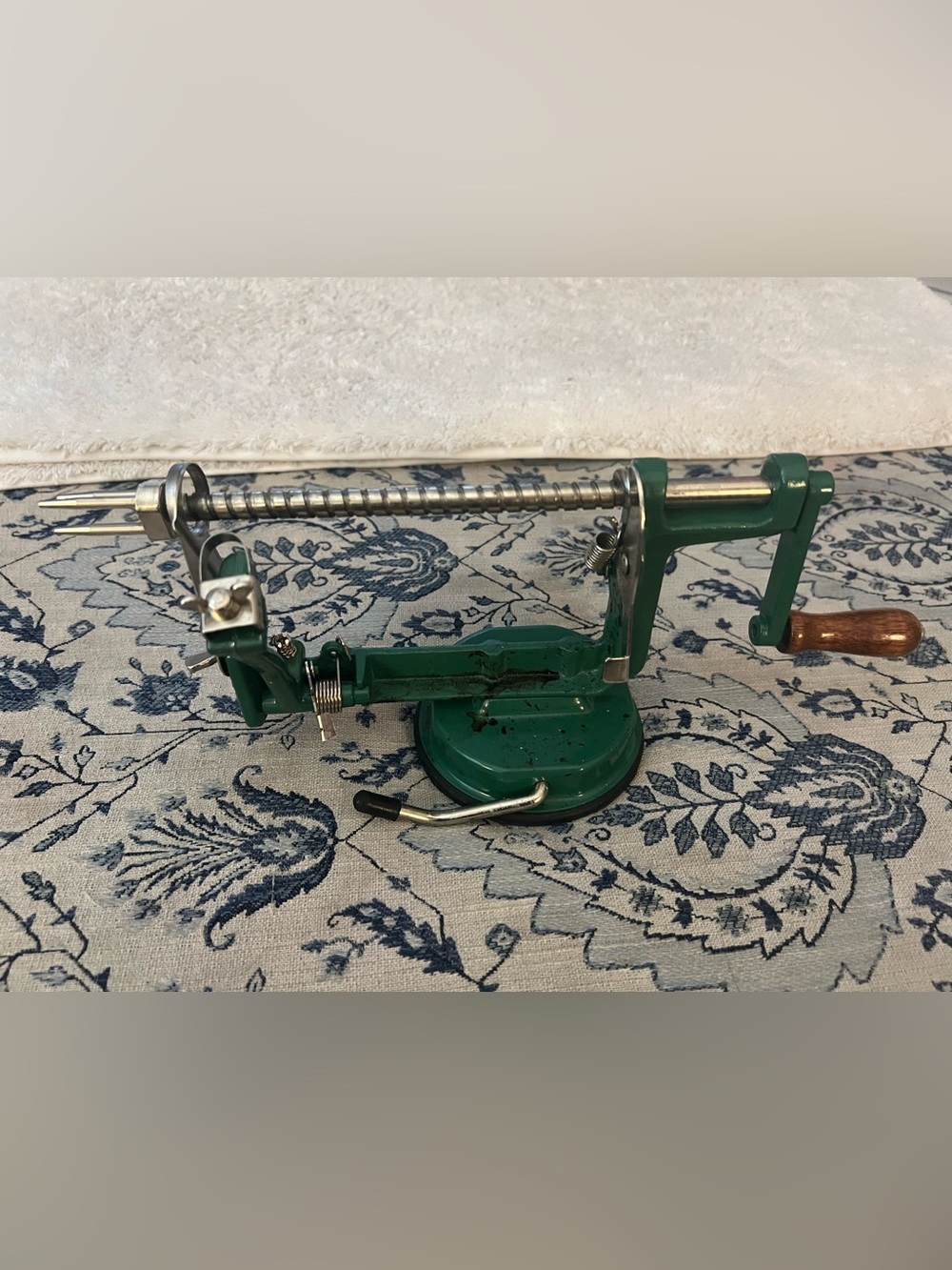 Vintage Apple Peeler Cast Iron by Back to Basics Suction Bottom. Green.